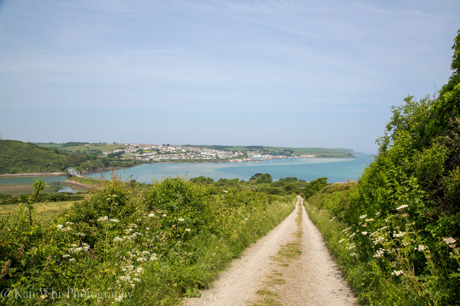 View from the track leading to the Camel Trail, over the Camel Estuary, Padstow and the Iron Bridge