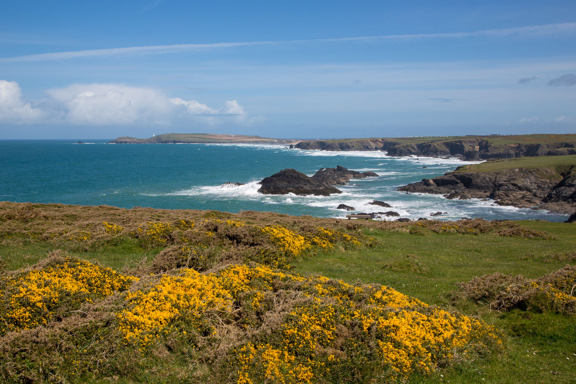 View across the rugged North Cornwall coastline towards Trevose Head close the Bedruthan Steps