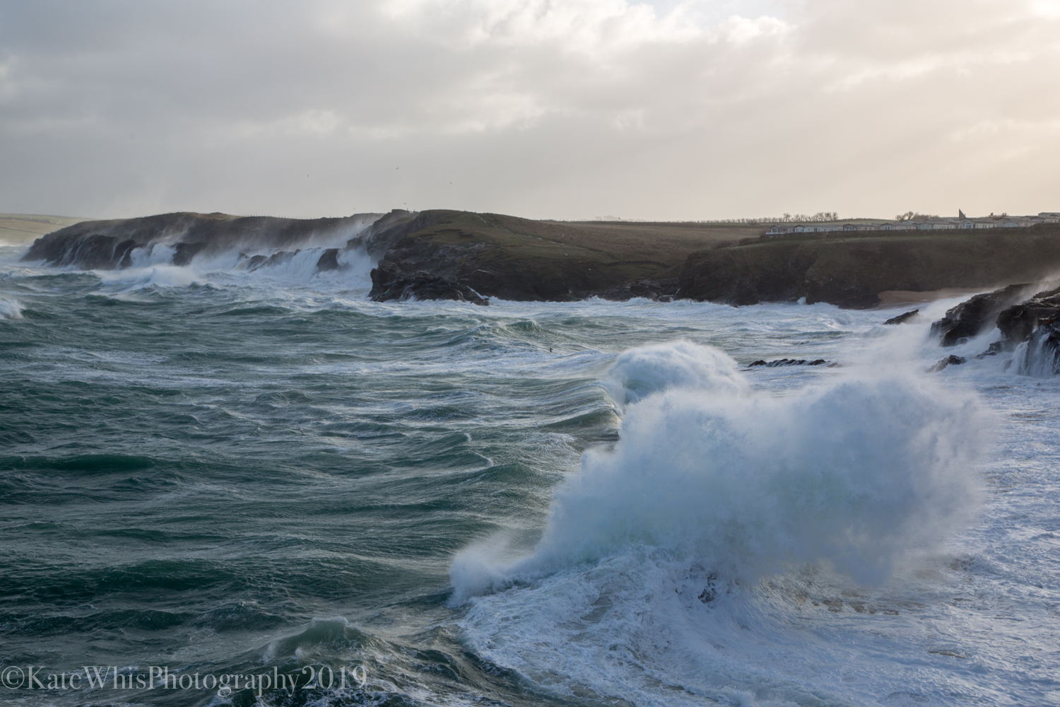 big waves breaking at Mother Ivey's Bay, Cornwall