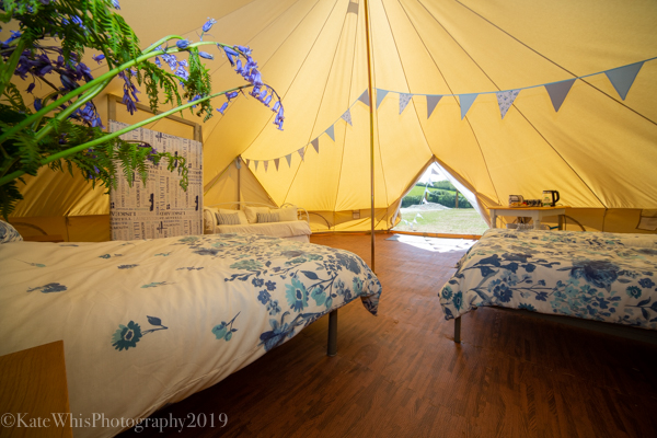 Inside the bell tent at The Oaks